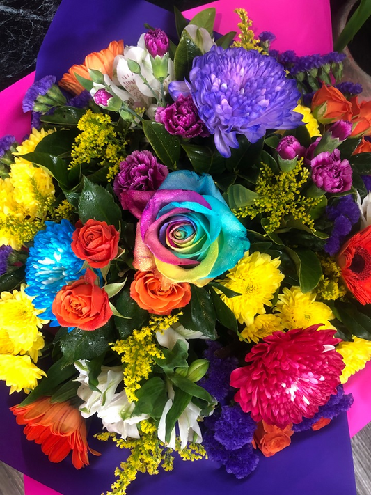 Seasonal Flower Bouquet - Rainbow (Colours and flowers dependant on seasonal availability) will be mixed bright image 1