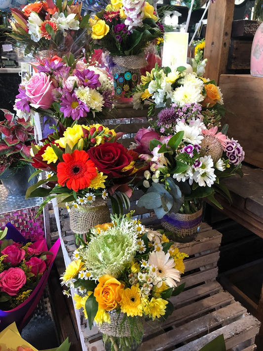 Seasonal Flowers Mason Jar - (florists choice, mixed colours) image 0