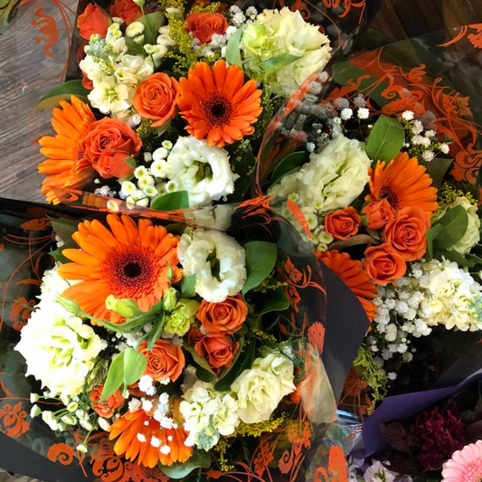 Seasonal Flower Bunch - Orange, Green &amp; White (Colours and flowers will vary to image due to seasonal availability) image 0
